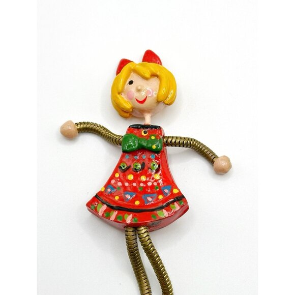Katherine Perriguey Moveable Arms Legs Painted Girl Pin Brooch - Picture 2 of 3